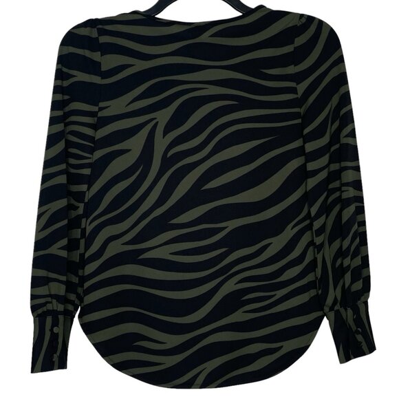 Ann Taylor Womens Blouse Size XS Round Neck Long Sleeves Zebra Print Green Black - Picture 2 of 6
